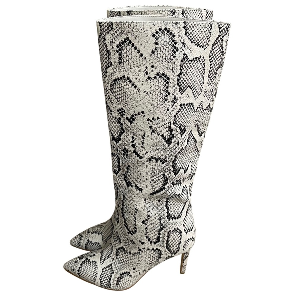 Guess‎ dayton Women's Snake Print Knee Heel Boots Pointed Toe used 1x EUC